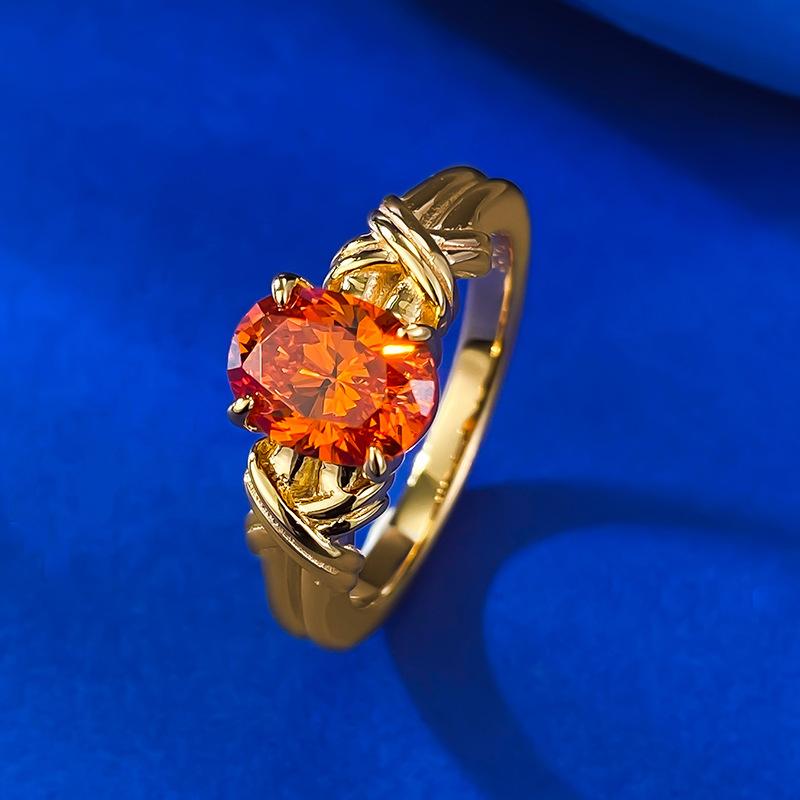 S925 Sterling Silver  Orange Oval Radiant  6*8mm  6A Cubic Zirconia Ring-423(25%)