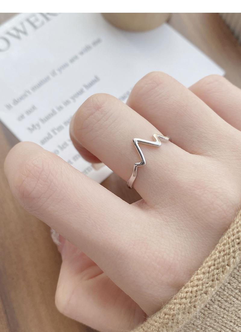 S925 Sterling Silver Simple ECG Ring Switchable Index Finger Women Ring-521(45%)