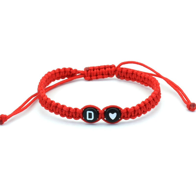 Simple Couple Bracelet with New 26 English Letters and Peach Heartded Red Rope Simple Couple Bracelet