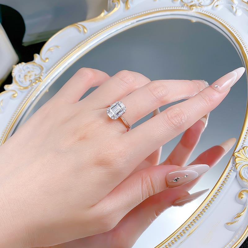 S925 Sterling Silver Grandma Cut Rectangular Ring 5*7mm 8A Cubic Zirconia Ring-575(35%)