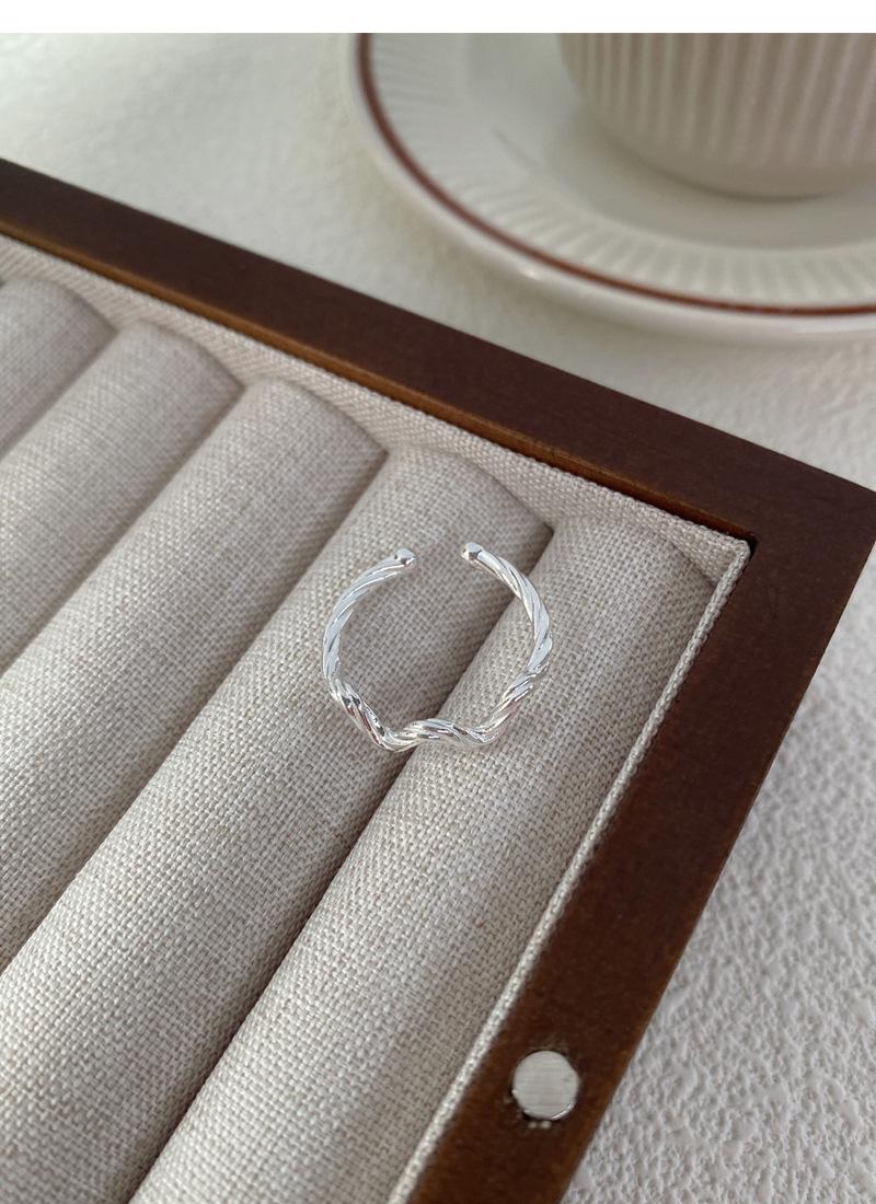 S925 Sterling Silver Simple Irregular Wave Braided Open Ring for Women - 513(45%)