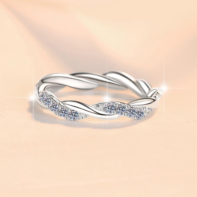 S925 Sterling Silver Twine Twist Ring Synthetic Moissanite Ring-197(35%)