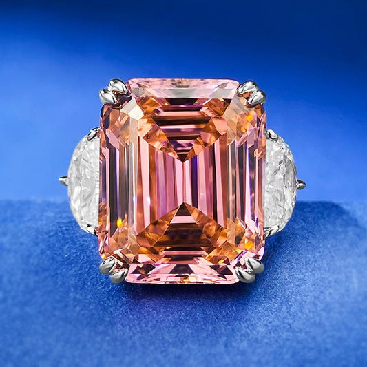 S925 Sterling Silver Orange Pink Grandma Asscher Cut Rectangular Ring 13*16mm 8A Cubic Zirconia Ring 15carats-132(45%)