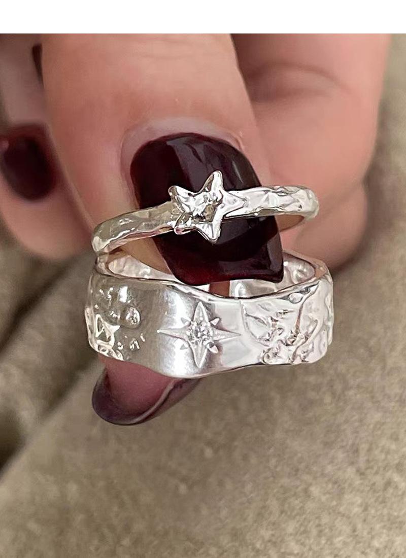 S925 Sterling Silver Irregular Texture Finger Ring for Women - 491(45%)