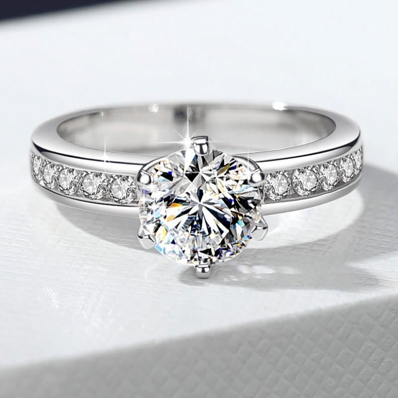 NO.108 S925 Sterling Silver Ring Six-Claw Crown  Synthetic Moissanite fashion jewelry accessory woman girl promise ring Springtok
