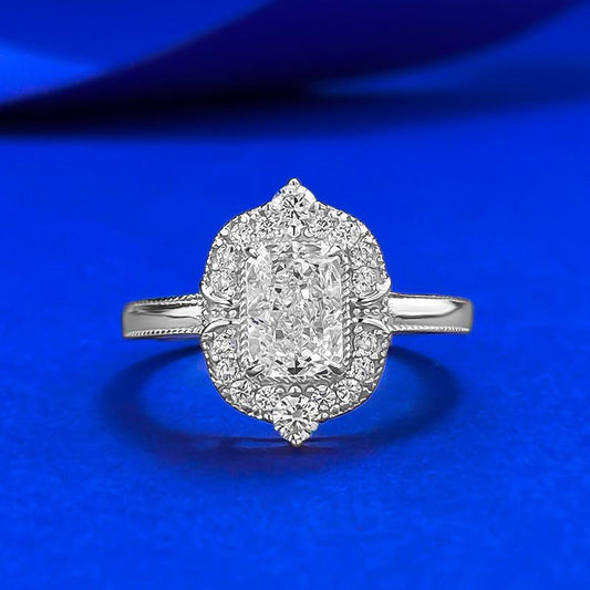 S925 Sterling Silver Ice Flower Cut Square 5*7mm 6A Cubic Zirconia Ring-433(25%)