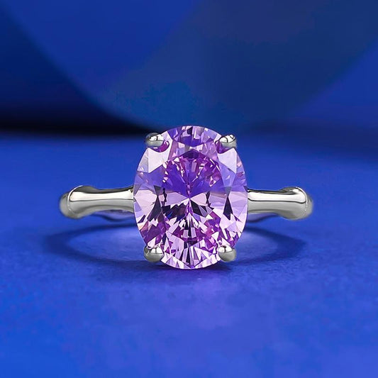 S925 Sterling Silver Purple Oval Bamboo Sections  8*10mm 6A Cubic Zirconia Ring-421(25%)