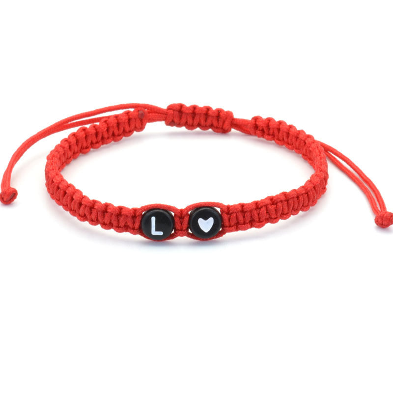 Simple Couple Bracelet with New 26 English Letters and Peach Heartded Red Rope Simple Couple Bracelet