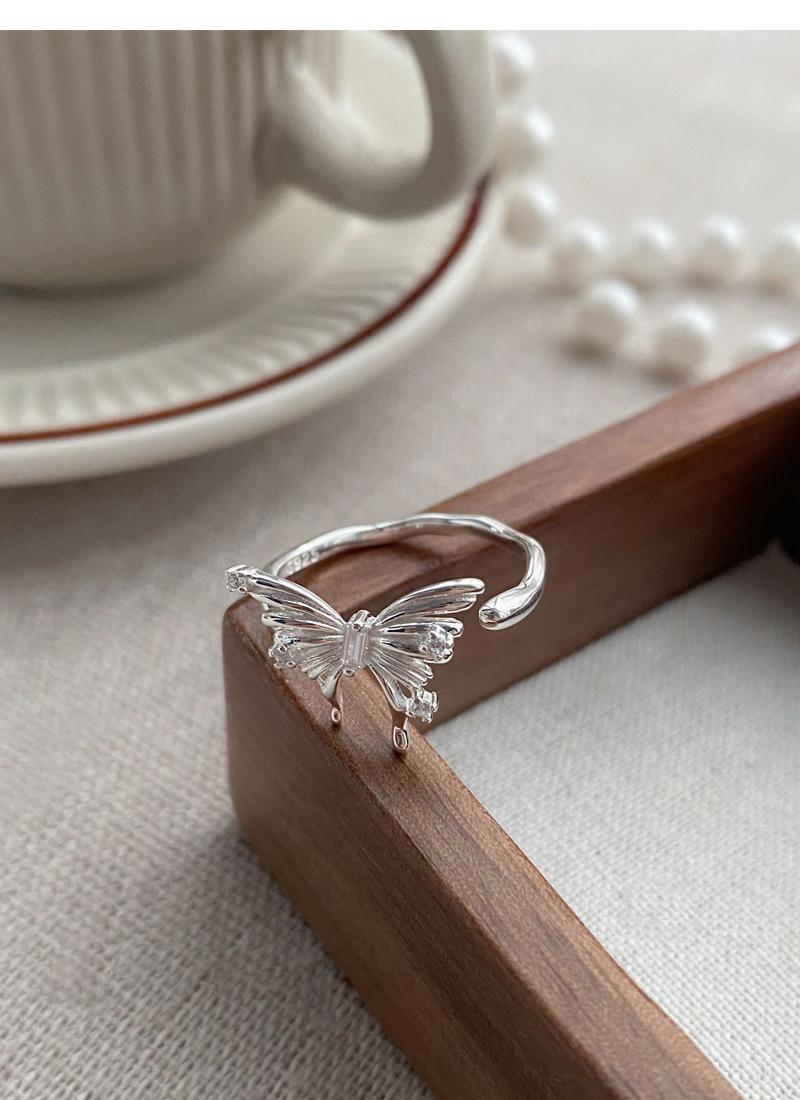 925 Sterling Silver Irregular Three-Dimensional Butterfly Ring for Women Open Ring -523(45%)