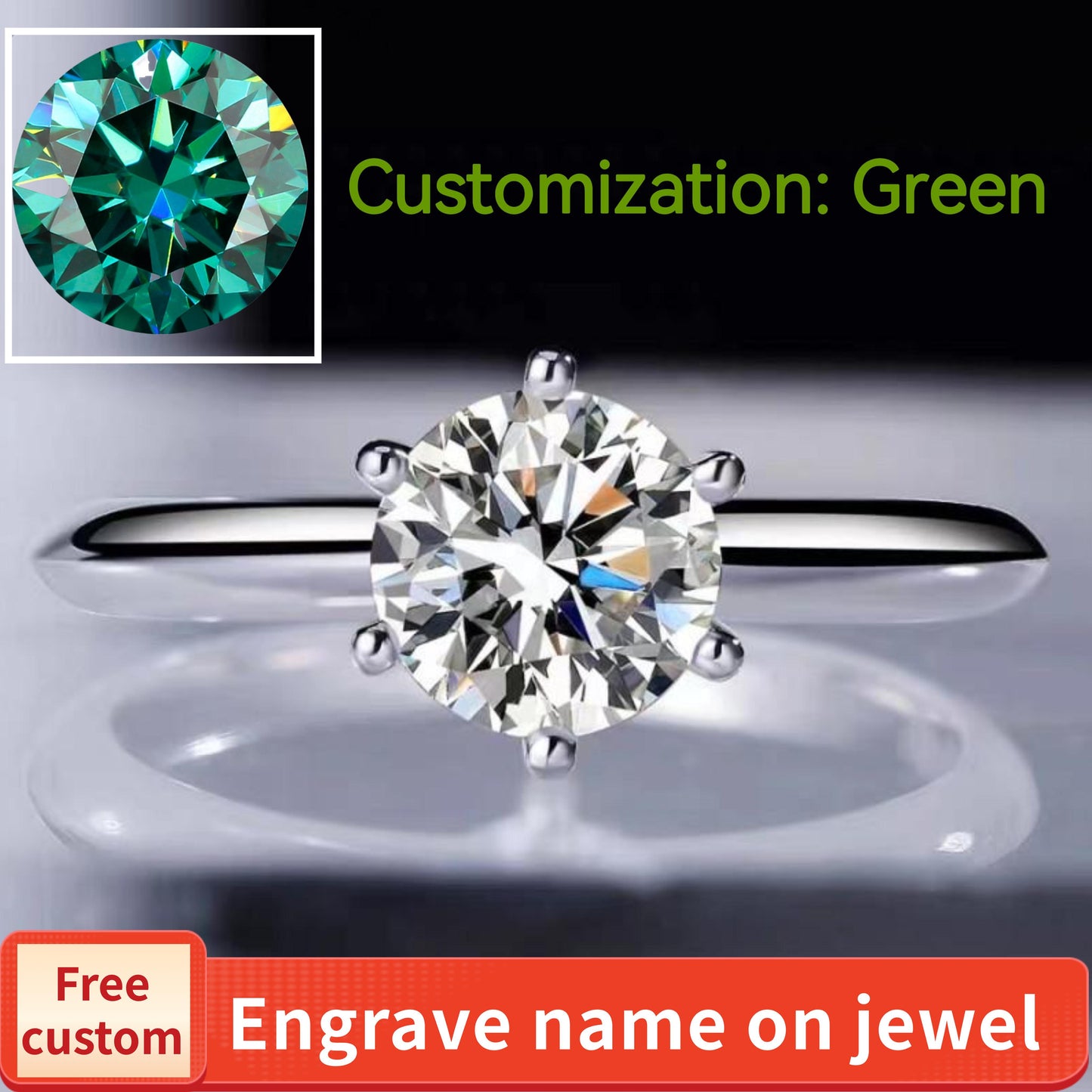 NO.106 Synthetic Moissanite Green-S925 Sterling Silver D Color Ring 1/2/3/5 Carat Elegant Luxury Daily Life Woman Birthday Gift Engagement fashion jewelry accessory woman girl promise ring Springtok