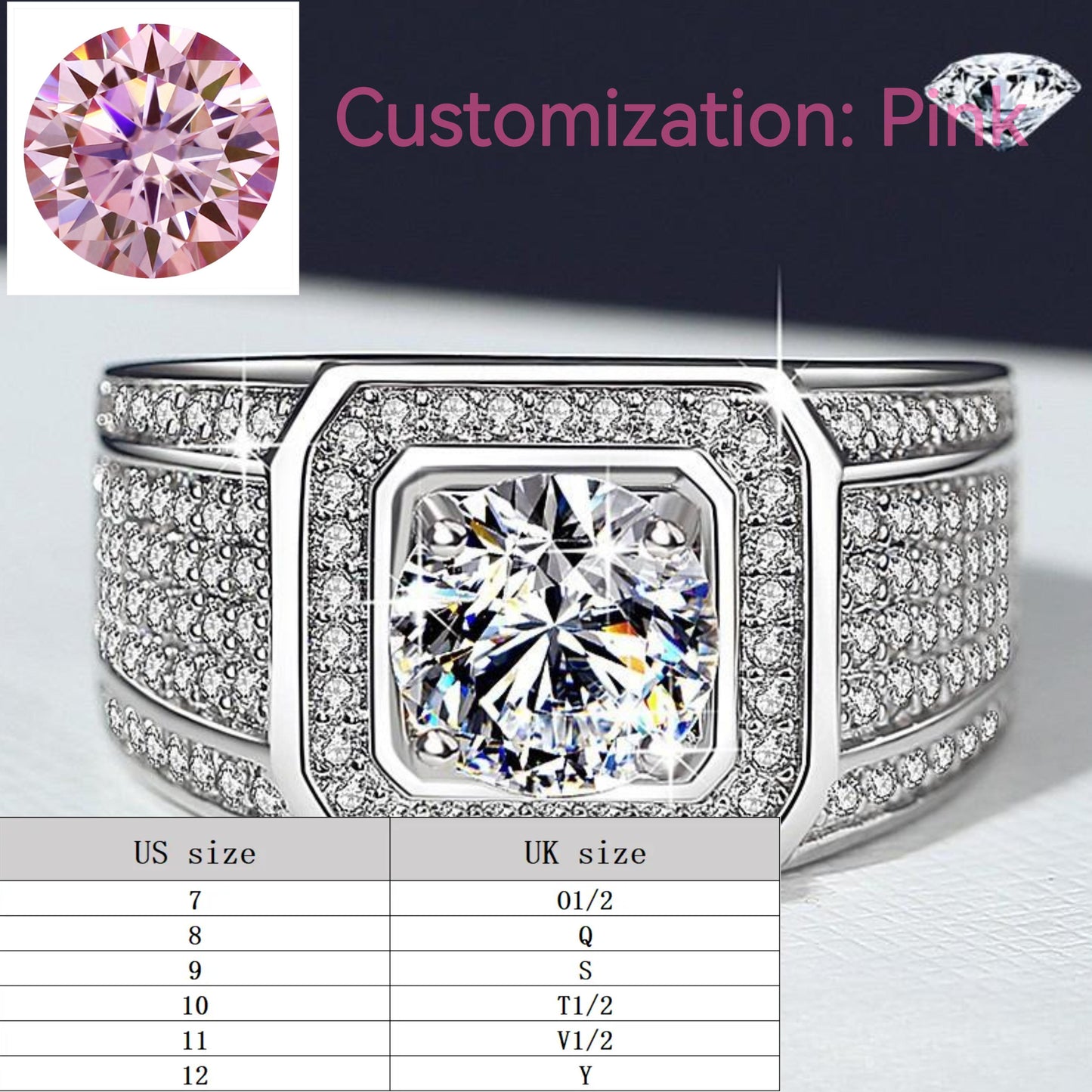 S925 Sterling Silver Big Starry Man's Ring Synthetic Moissanite Ring fashion jewelry accessory woman girl promise ring-202(35%)