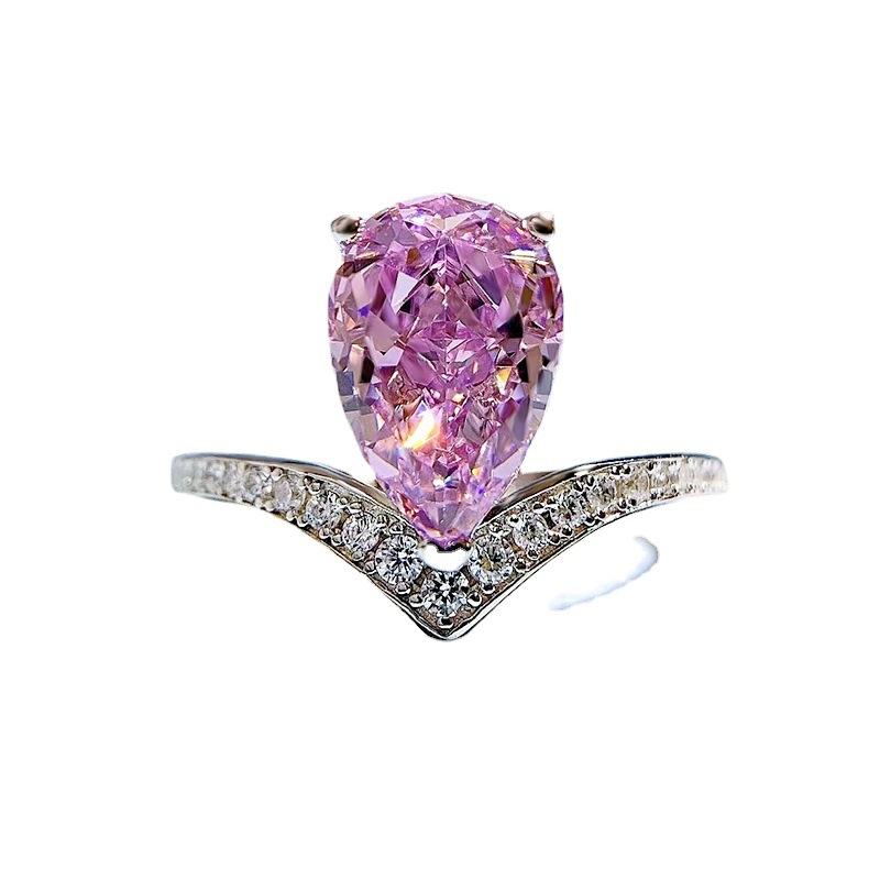 S925 Sterling Silver Purple/White Pear Shaped 7*11mm 8A Cubic Zirconia Ring-442 emerald  ring(25%)