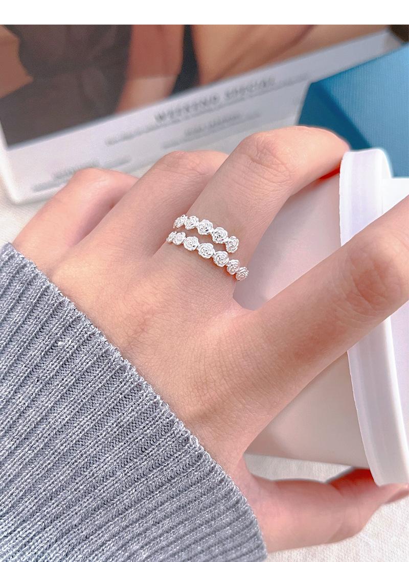 S925 Sterling Silver Rose Flower Ring Open Finger Ring For Women -528(45%)