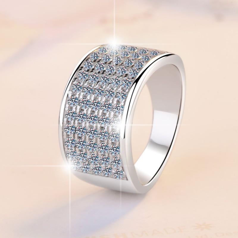 96. S925 Sterling Silver Starry Sky Wide Ring Synthetic Moissanite Ring