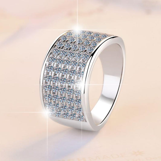 96. S925 Sterling Silver Starry Sky Wide Ring Synthetic Moissanite Ring