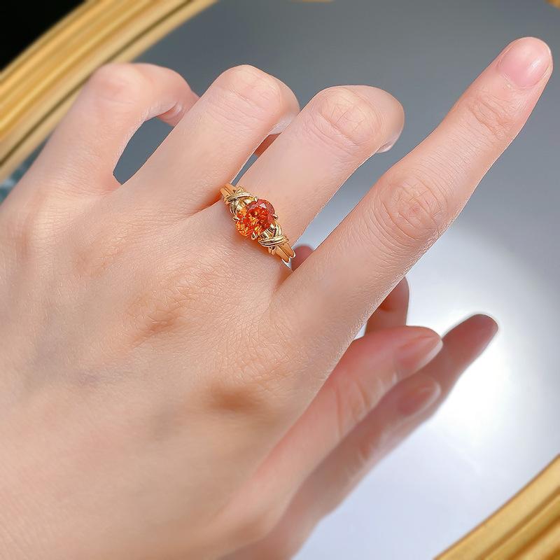 S925 Sterling Silver  Orange Oval Radiant  6*8mm  6A Cubic Zirconia Ring-423(25%)