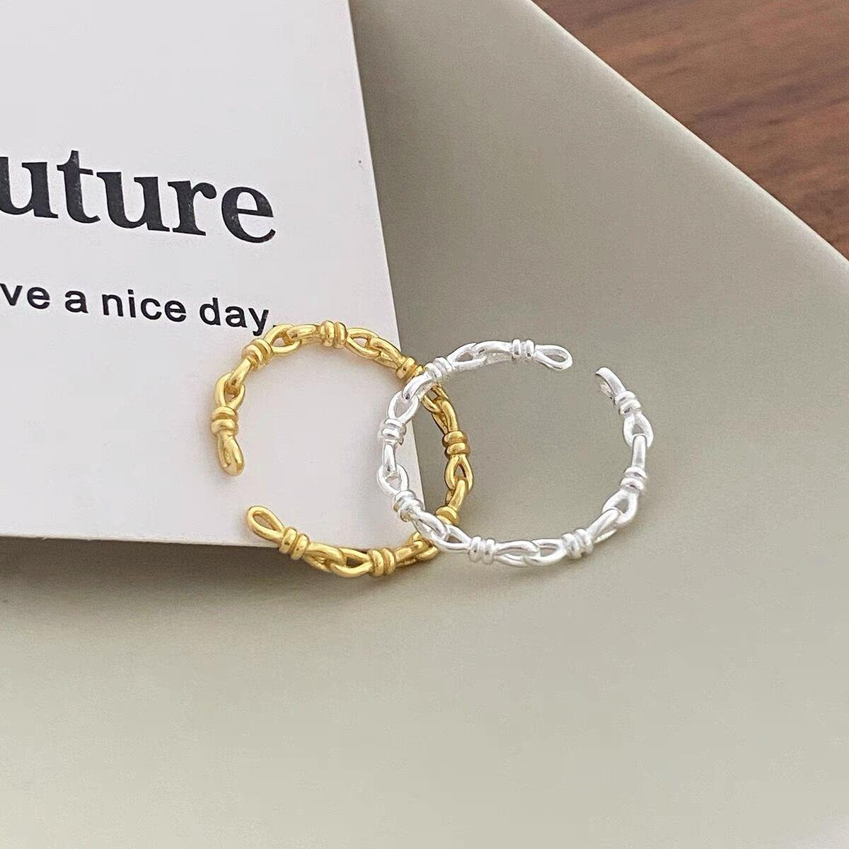 S925 Sterling Silver Threaded Knotted Braided Ring for Women Open -550(45%)