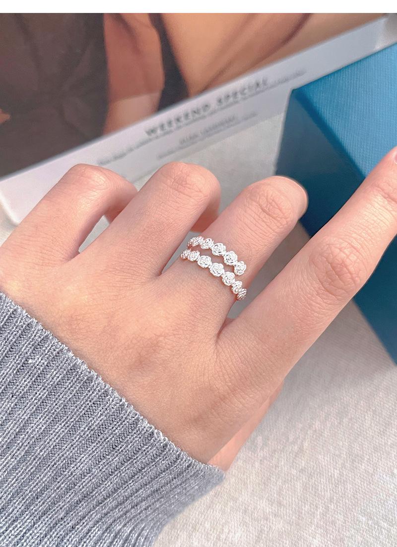 S925 Sterling Silver Rose Flower Ring Open Finger Ring For Women -528(45%)