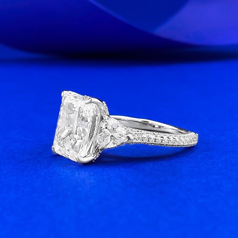 S925 Sterling Silver Ice Flower Cut Rectangular Three Stones Ring 8*11mm 5carat 8A Cubic Zirconia Ring-450(25%)