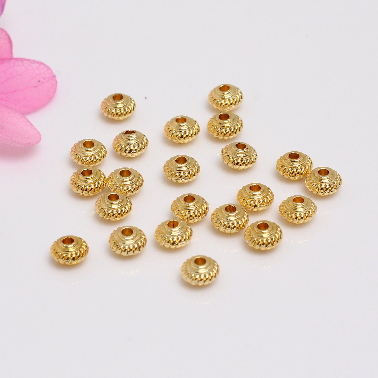 Round Thread Alloys Beads For Jewelry DIY，Covered By 14/18K Real Gold Or Silver