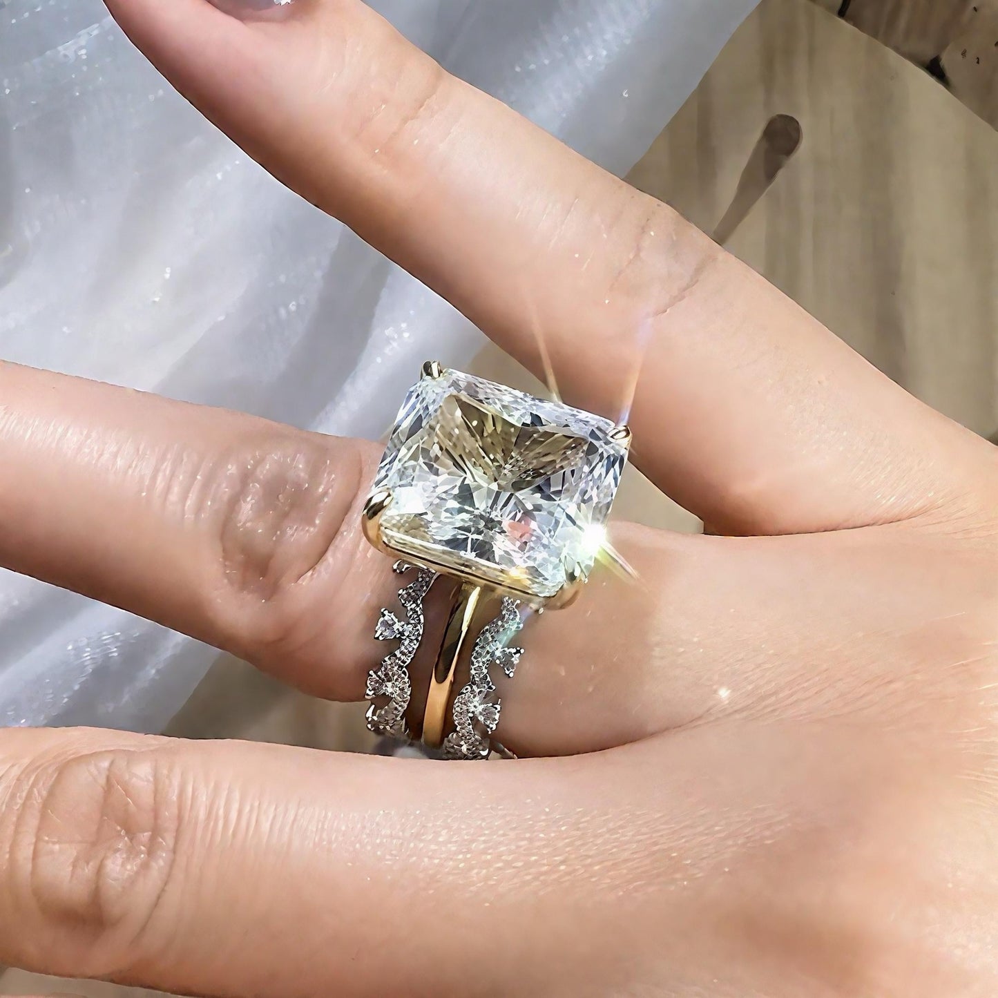 S925 Sterling Silver Ice Flower Cut Square Ring 12*14mm 8A Cubic Zirconia Ring fashion jewelry accessory woman girl promise ring-218(35%)