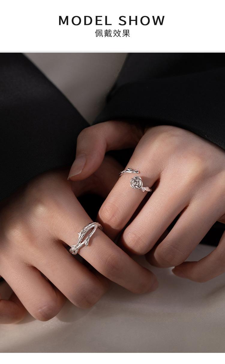 S925 Sterling Silver Thorns and Roses Couple Open Ring - 543 weddingring(45%)