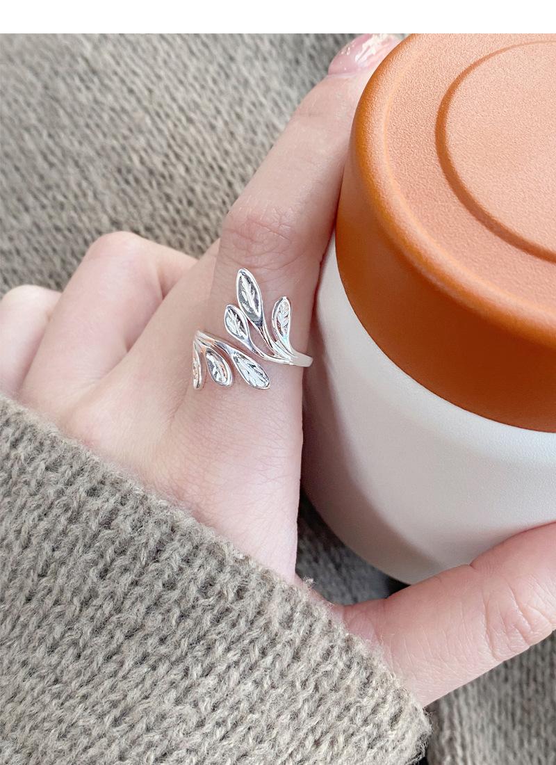S925 Sterling Silver Vine Leaf Ring for Women Open Ring -524 leaf  ring(45%)