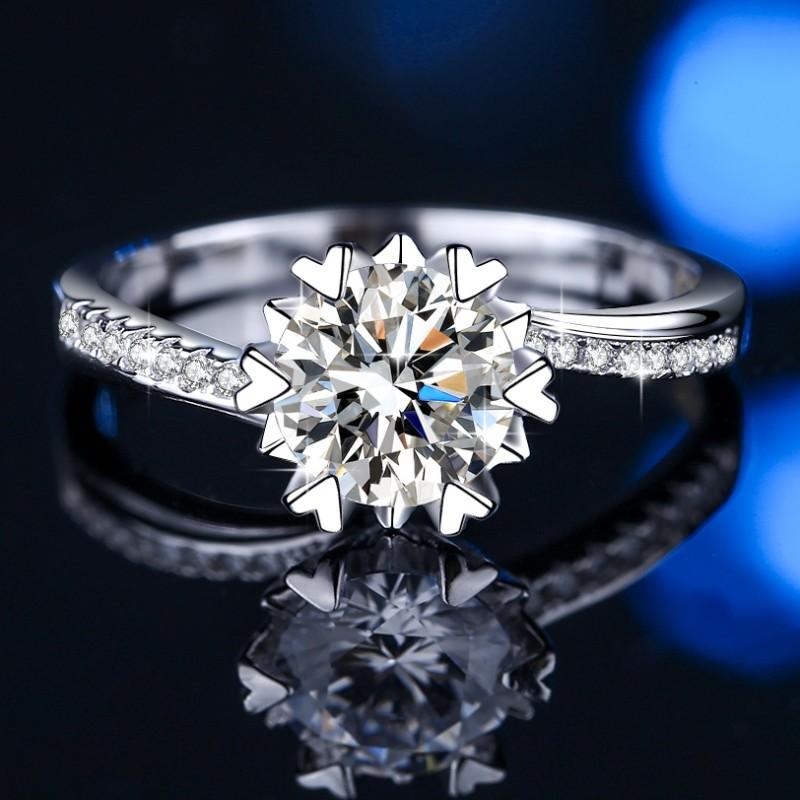 8. S925 Sterling Silver Swing Arm Snowflake Ring Synthetic Moissanite Ring