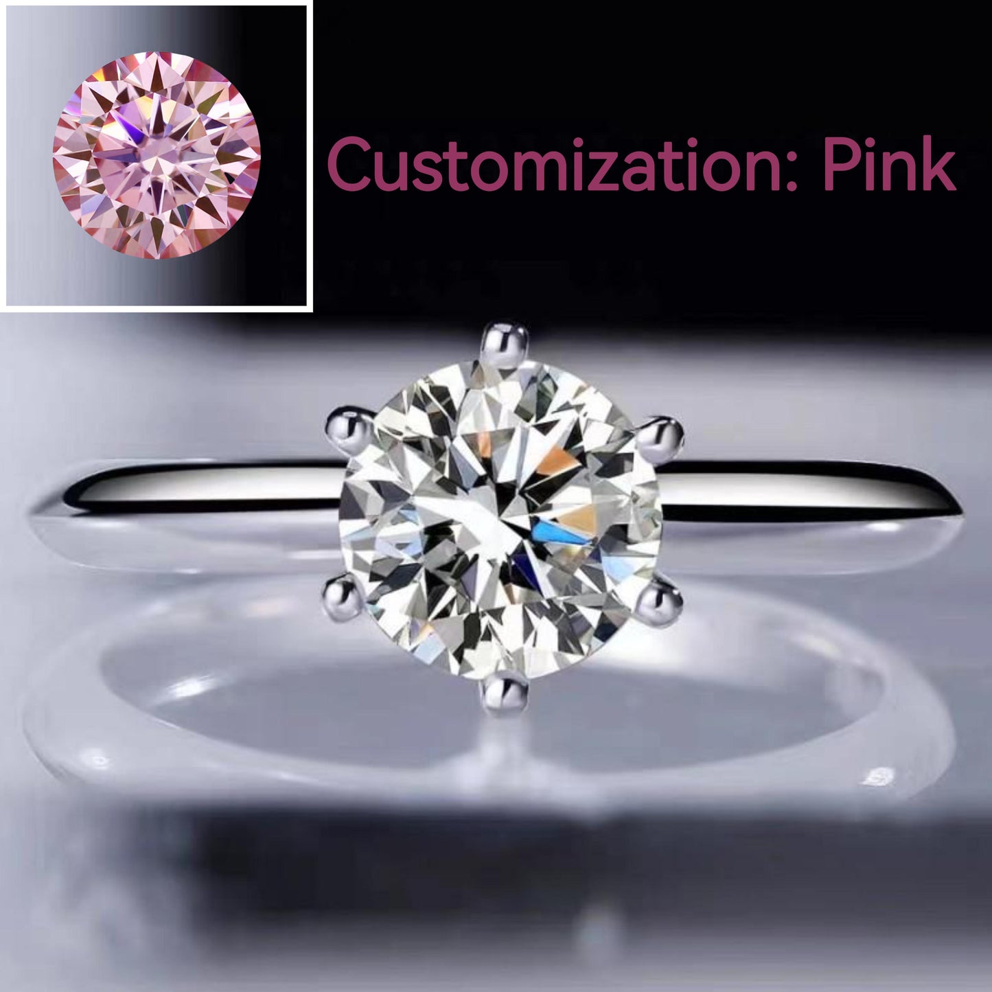 NO.103 Pink-S925 Sterling Silver D Color Synthetic Moissanite Six-claws Ring 1/2/3/5 Carat Elegant Luxury Daily Life Woman Birthday Gift Engagement Springtok