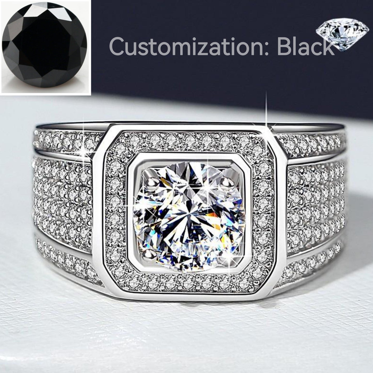 NO.153 S925 Sterling Silver Big Starry Synthetic Moissanite Ring fashion jewelry accessory promise ring Springtok Men's Ring