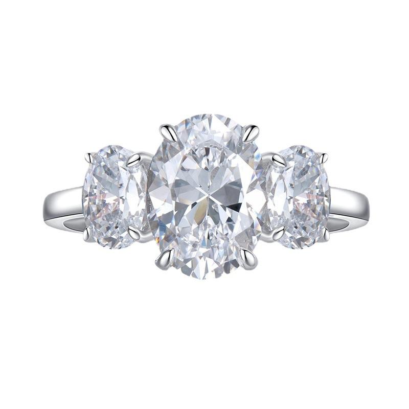 S925 Sterling Silver Big Three-stones Oval Cut Oval Ring 8*11mm 6A Cubic Zirconia Ring-234(35%)