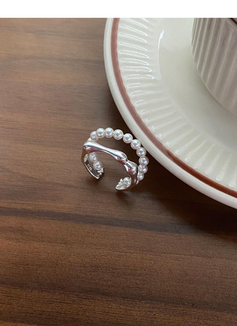 S925 Sterling Silver Double-Layer Pearl Ring for Women Switchable Index Finger Ring-512(45%)