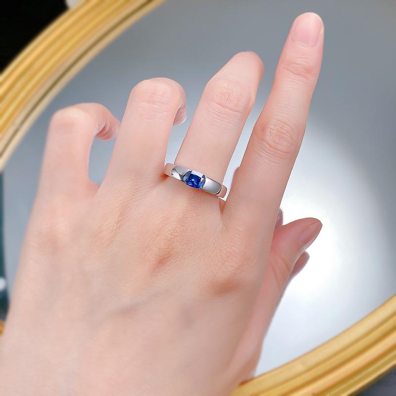 S925 Sterling Silver Blue Oval Cut Oval Ring 5*6mm 6A Cubic Zirconia Ring-470(35%)