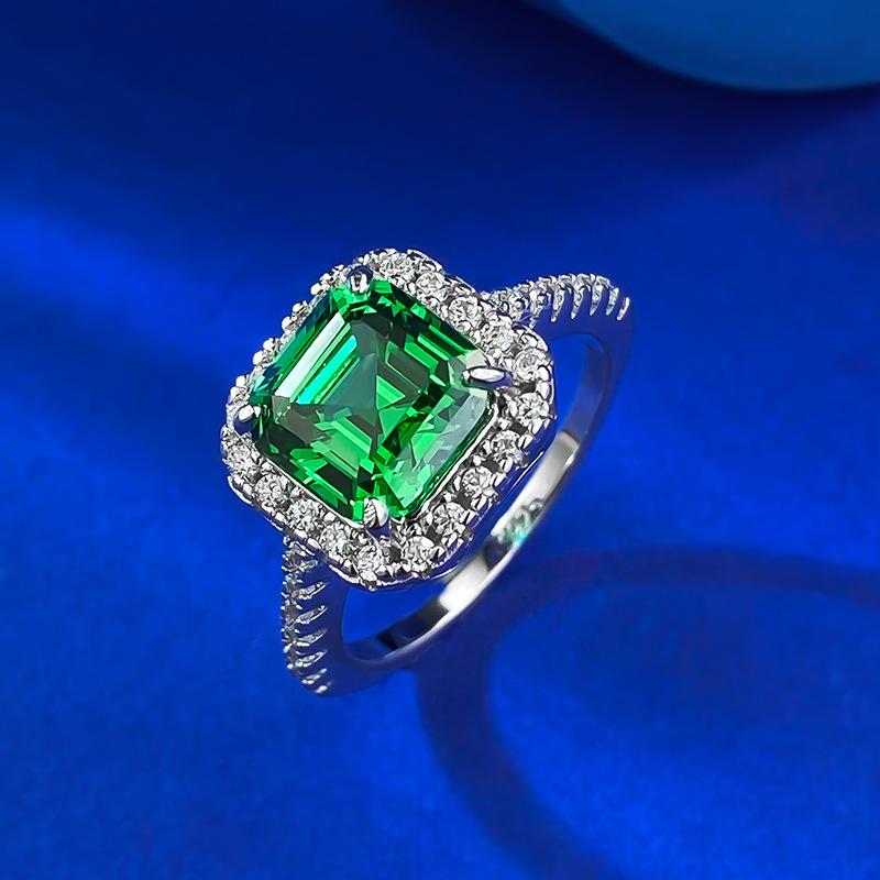 S925 Sterling Silver Green Asscher Cushion Square 8*8mm 6A Cubic Zirconia Ring-151(45%)
