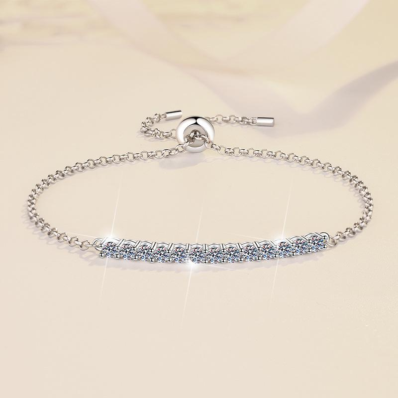 56. S925 Sterling Silver Single Row Push-Pull Bracelet Synthetic Moissanite Bracelet