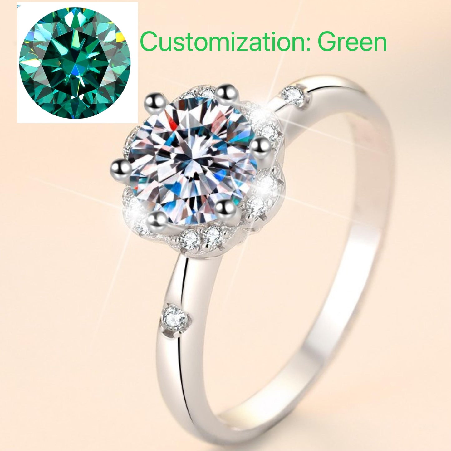 NO.110 S925 Sterling Silver Six-Claw Ring Synthetic Moissanite Ring fashion jewelry accessory woman girl promise ring Springtok