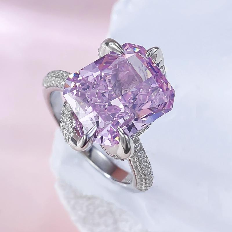 S925 Sterling Silver Purple Rectangular 10*12 mm 8A Cubic Zirconia Ring-428(25%)