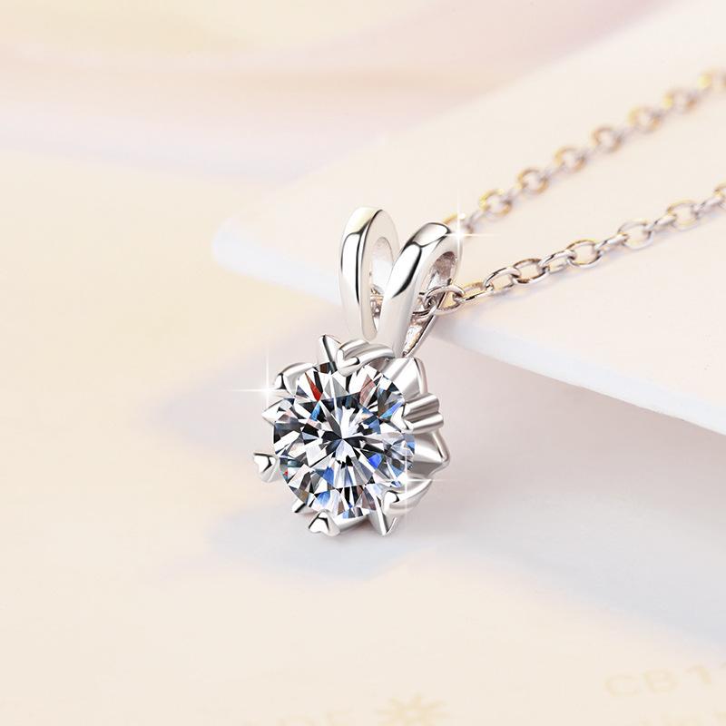 S925 Sterling Silver Snowflake Necklace Synthetic Moissanite Birthday Gift Minimalist Pendant Necklace-323(35%)