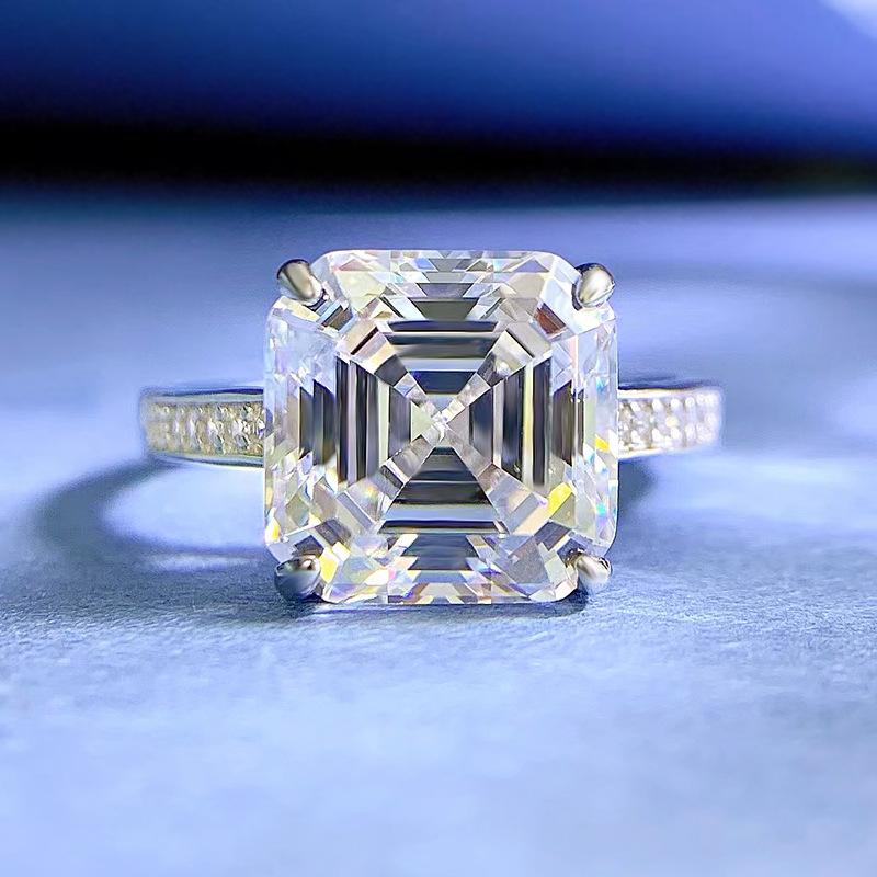 S925 Sterling Silver Asscher Cut High Carbon Square Ring 10*10mm 8A Cubic Zirconia Ring fashion jewelry accessory woman girl promise ring-168(35%)