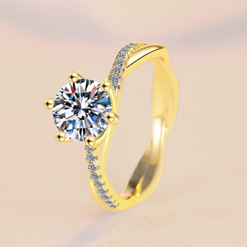 S925 Sterling Silver Interleaved Rattan Shaped Golden Ring Synthetic Moissanite Ring-267(35%)