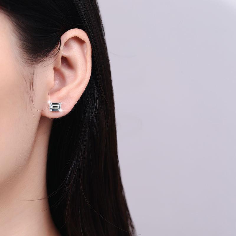 NO.164 S925 Sterling Silver Grandma Cut Earrings Earrings Synthetic Moissanite Glittering daily life Earrings Springtok