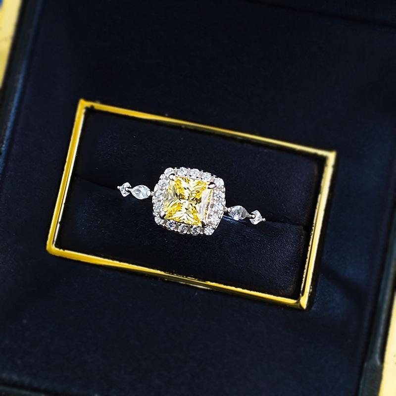 S925 Sterling Silver Princess Square Cut Yellow/Pink 6*6mm 6A Cubic Zirconia Ring-452(25%)