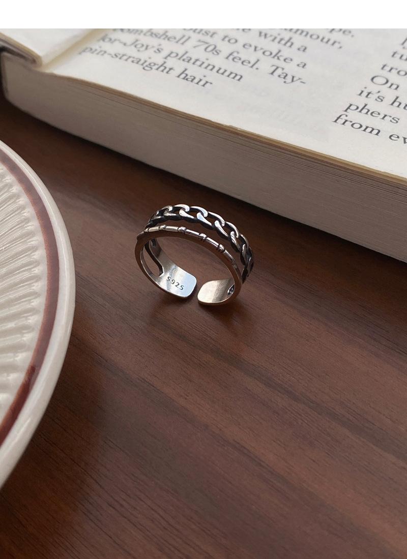 S925 Sterling Silver Vintage Double Layer Chain Ring for Women - 501(45%)