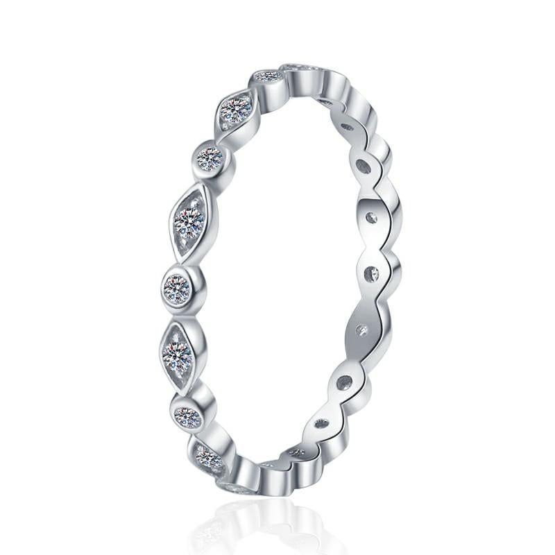 S925 Sterling Silver Single Row Band Ring Synthetic Moissanite Ring-567(35%)