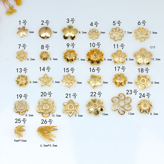 Hollow Petal Alloy Bead Holder For Jewelry DIY，10 pcs, Covered By 14/18K Real Gold Or Silver