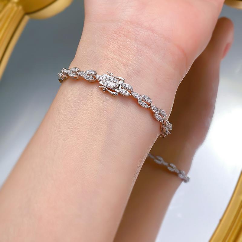 S925 Sterling Silver Full Elonggate Oval Stones 8A Cubic Zirconia Bracelet-305(15%)