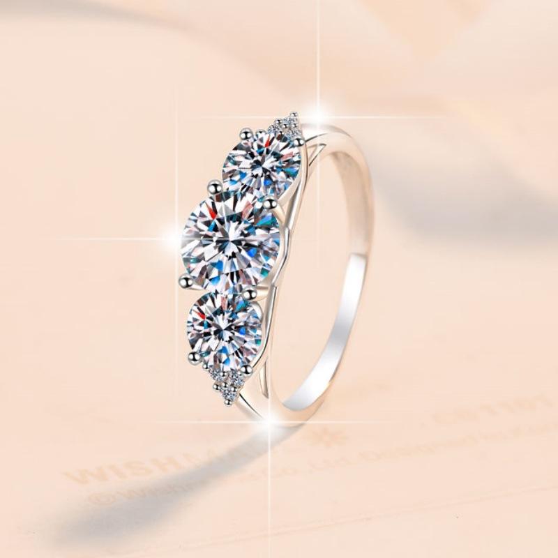 S925 Sterling Silver Three Stone Ring Synthetic Moissanite Ring 2 Karat fashion jewelry accessory woman girl promise ring-205(35%)