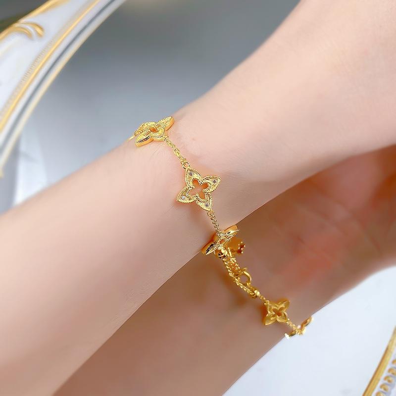 S925 Sterling Five-leaf Clover with Golden Trim Bracelet-309(45%)