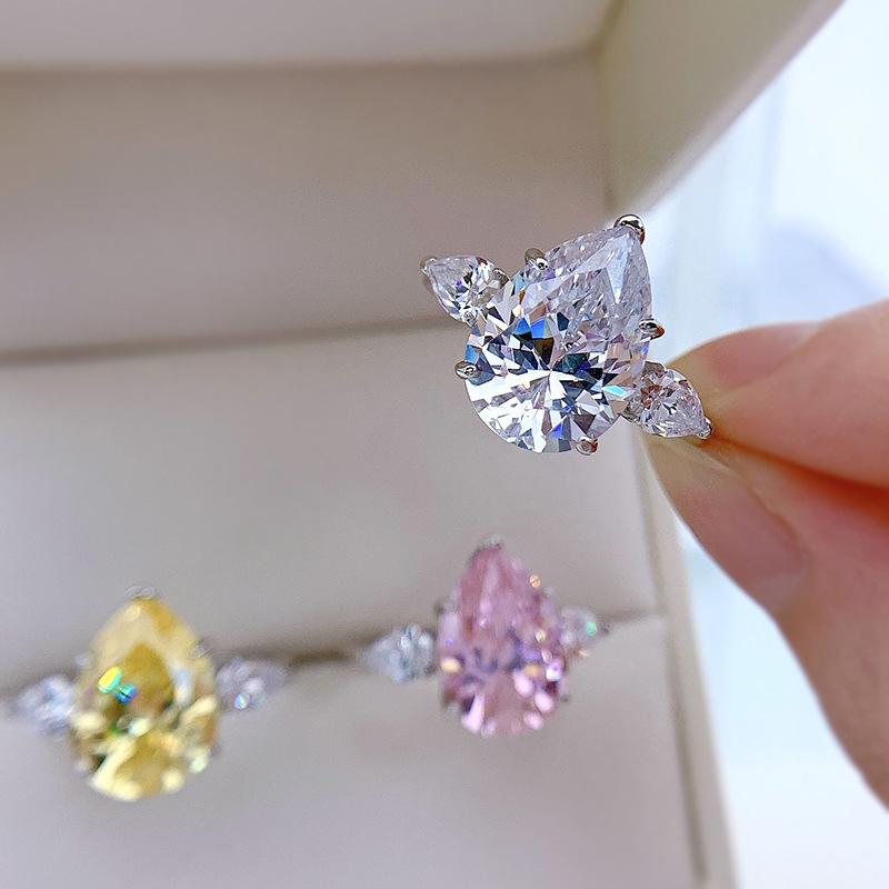 S925 Sterling Silver Water Drop Pear Shape 10*14 mm 8A Cubic Zirconia Ring-136(45%)