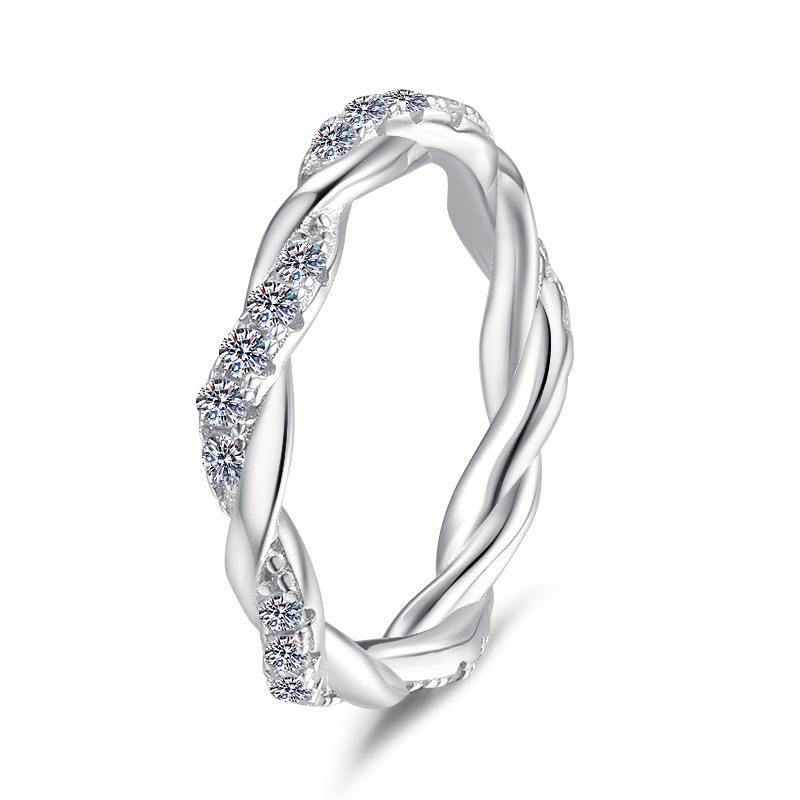 S925 Sterling Silver Twine Twist Ring Synthetic Moissanite Ring-197(35%)
